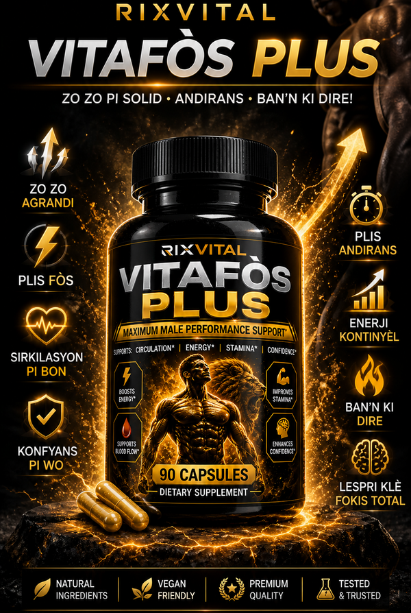 RixVital Vitafos Plus supplement bottle with glowing effects on a dark background