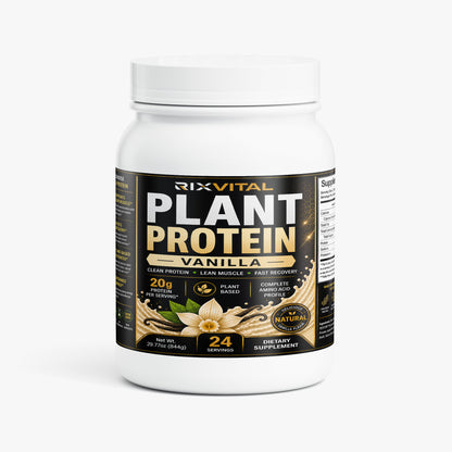 RixVital Plant Protein Vanilla supplement container on a white background
