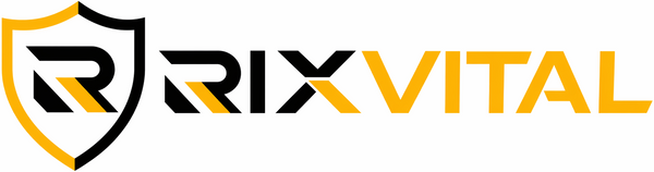 Logo of Rix Vital with a shield design on a white background